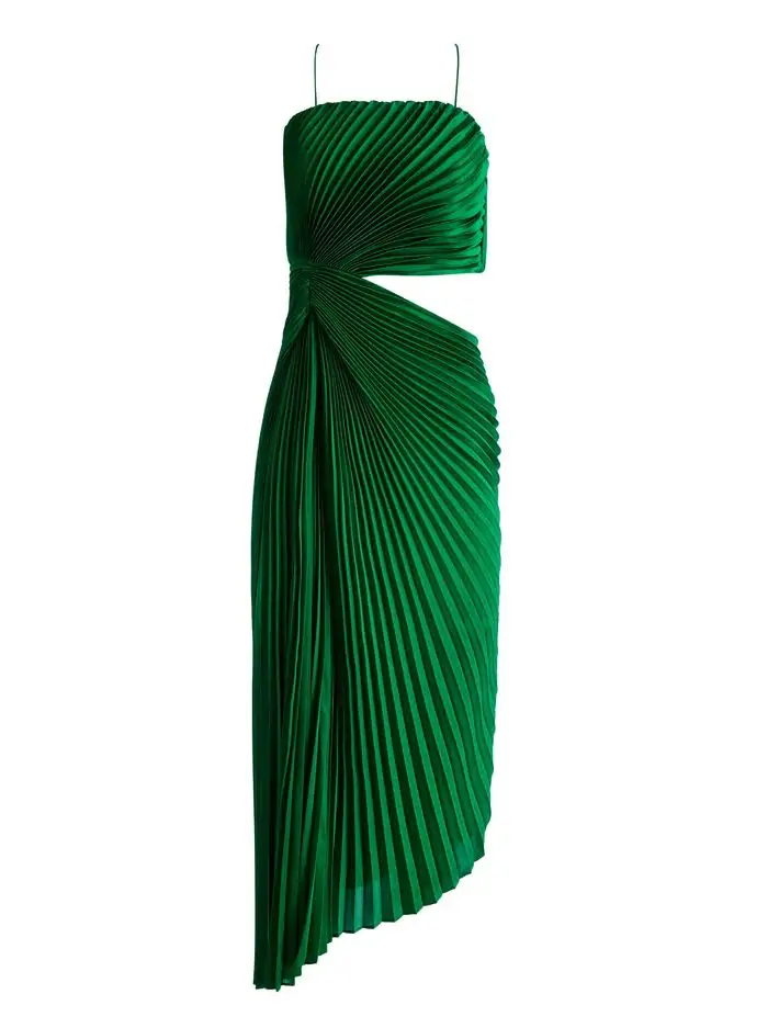 fayeth cut out asymmetrical hem midi dress alice + olivia - Fayeth cutout gathered pliss-satin midi dress